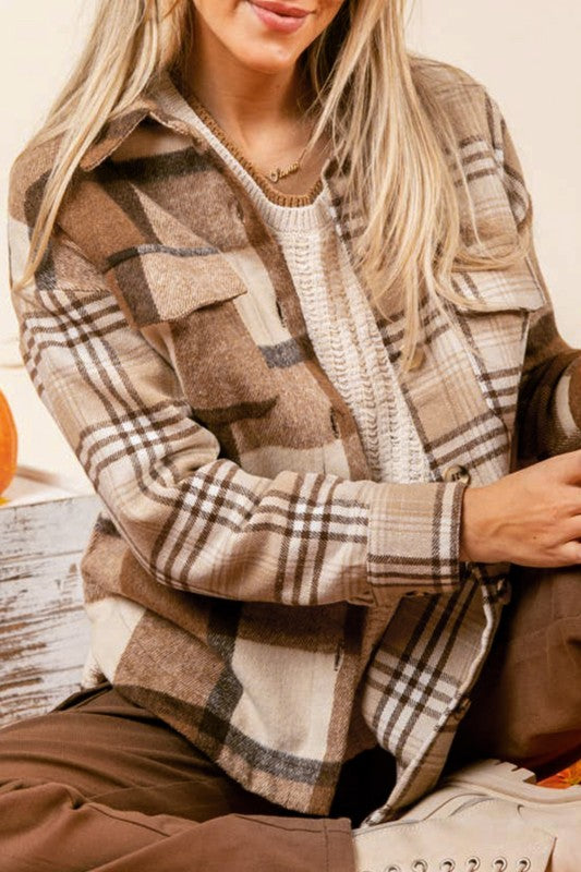 Women’s Plaid Button Down Double Flap Pocket Flannel Shacket | Zarnesh