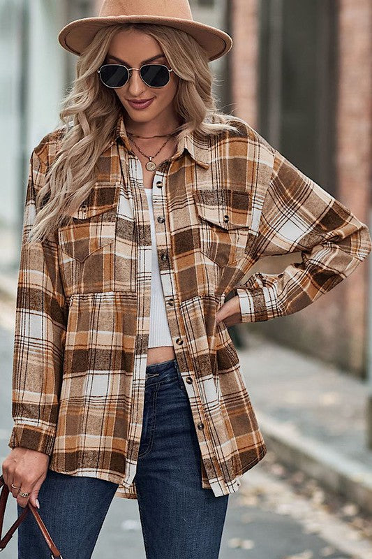 Women’s Plaid Button Down Peplum Shirt Long Sleeve | Zarnesh