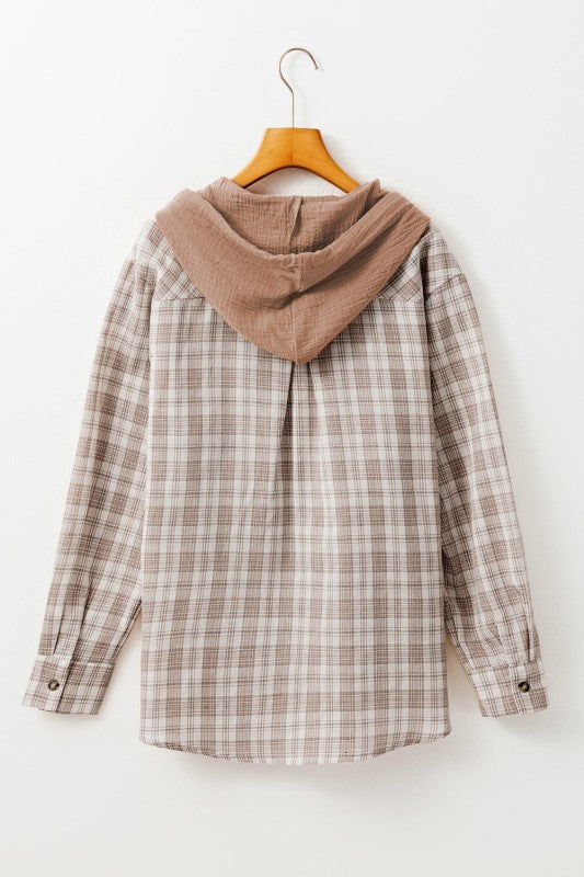 Women’s Plaid Checker Button Up Hooded Shacket | Zarnesh
