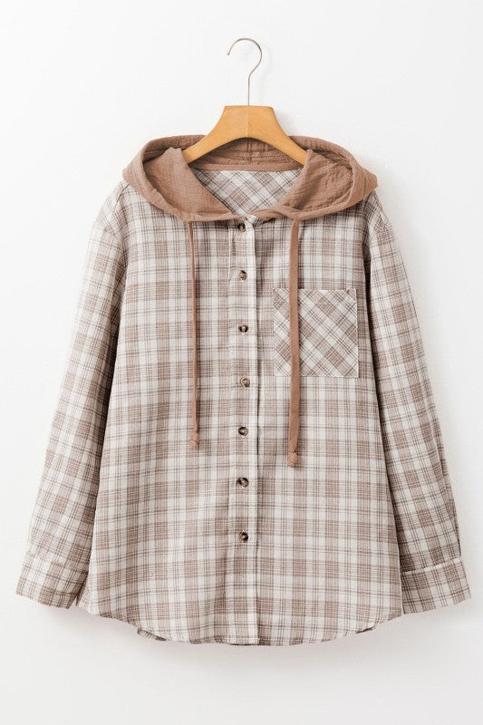 Women’s Plaid Checker Button Up Hooded Shacket | Zarnesh