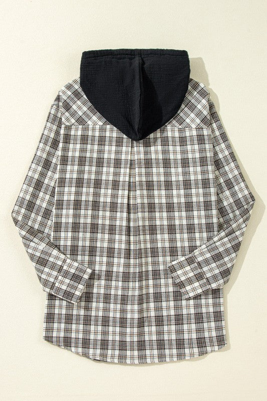 Women’s Plaid Checker Button Up Hooded Shacket | Zarnesh