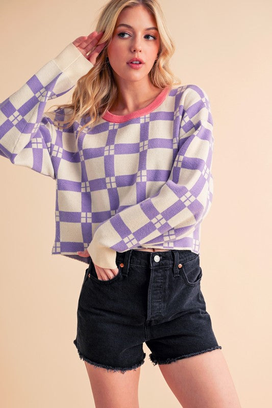 Women’s Plaid Checkered Pattern Pam Sweater | Zarnesh