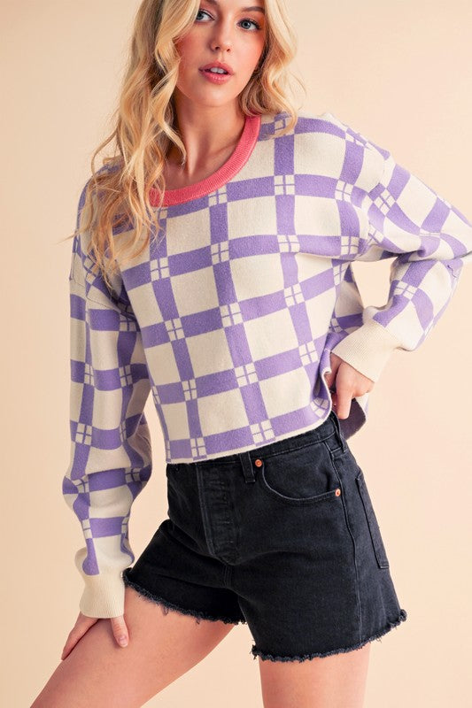 Women’s Plaid Checkered Pattern Pam Sweater | Zarnesh