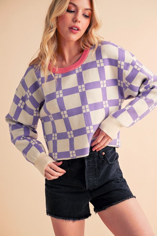 Women’s Plaid Checkered Pattern Pam Sweater | Zarnesh