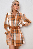 Women’s Plaid Collared Neck Ruffle Sleeve Shirt Dress | Zarnesh
