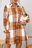 Women’s Plaid Collared Neck Ruffle Sleeve Shirt Dress | Zarnesh