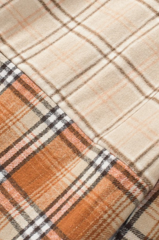 Women's Plaid Color Block Patchwork Pocket Shirt Shacket | Zarnesh