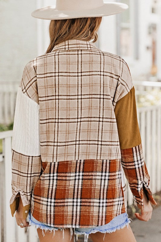 Women’s Plaid Color Block Patchwork Jacket with Pocket | Zarnesh