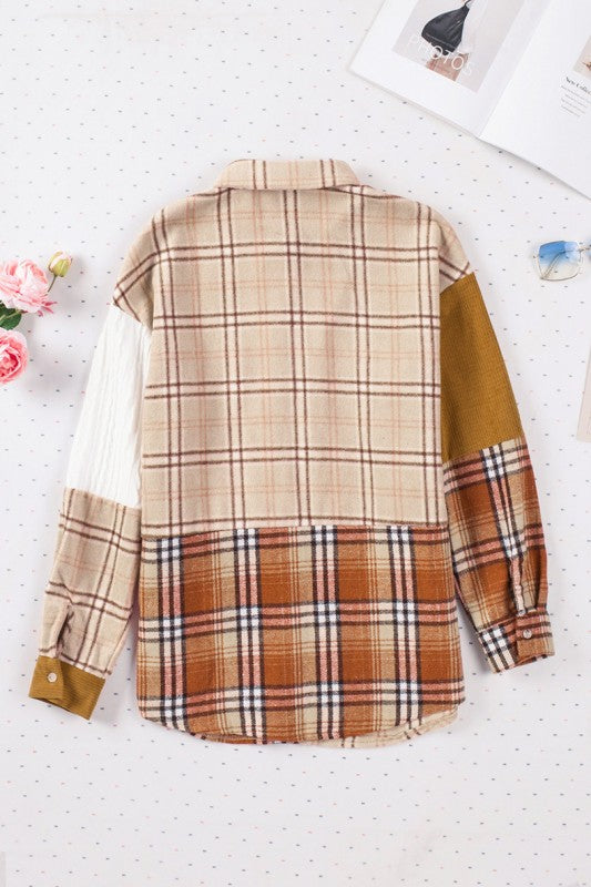 Women’s Plaid Color Block Patchwork Jacket with Pocket | Zarnesh