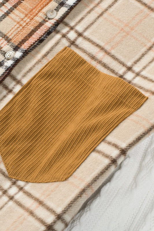 Women's Plaid Color Block Patchwork Pocket Shirt Shacket | Zarnesh