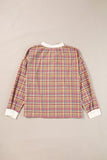 Women’s Plaid Colorblock Long Sleeve Patchwork Henley Blouse | Zarnesh