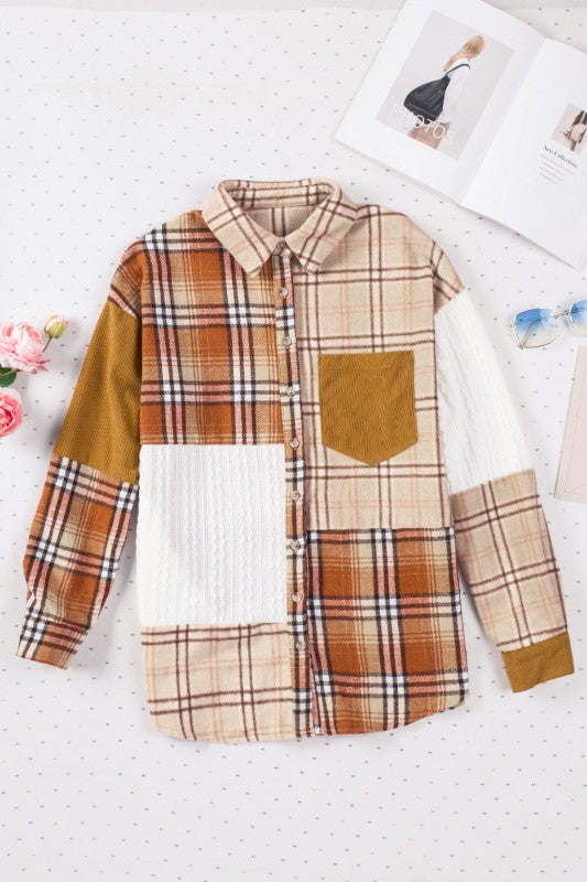Women's Plaid Colorblock Patchwork Chest Pocket Shacket | Zarnesh