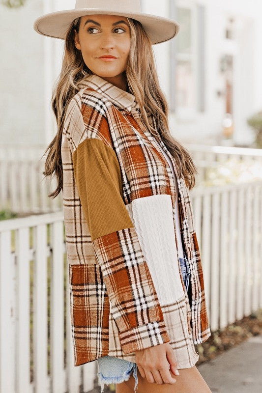 Women's Plaid Colorblock Patchwork Chest Pocket Shacket | Zarnesh