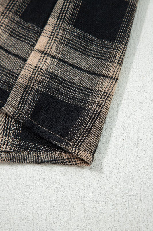 Women’s Plaid Double Button-Up Flap Pocket Brushed Shacket | Zarnesh