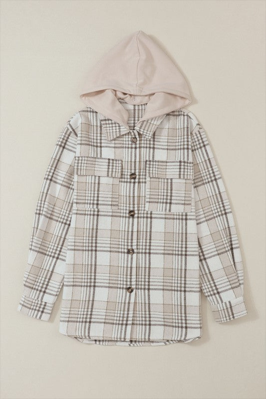 Women’s Plaid Flannel Removable Hood Buttoned Shacket | Zarnesh