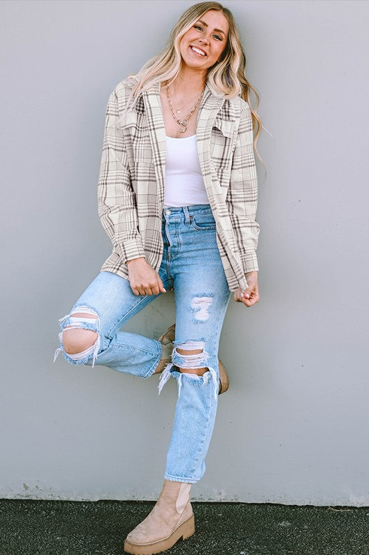 Women’s Plaid Flannel Removable Hood Buttoned Shacket | Zarnesh
