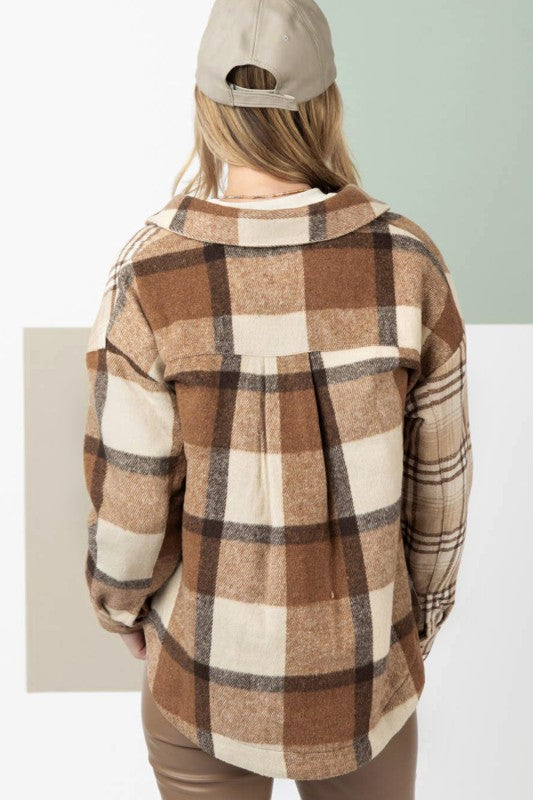 Women’s Plaid Button Down Double Flap Pocket Flannel Shacket | Zarnesh