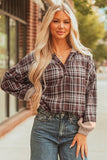 Women’s Plaid Long Sleeve Patchwork Quarter-Button Hooded Shirt | Zarnesh