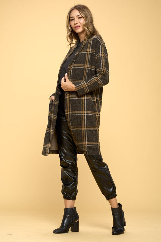 Women’s Plaid Longline Buttons and Pockets Coat | Zarnesh