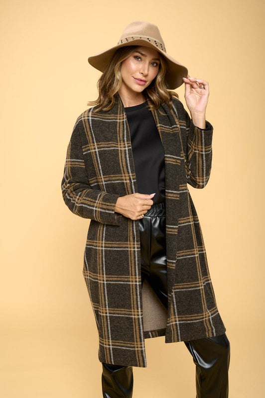 Women’s Plaid Longline Buttons and Pockets Coat | Zarnesh