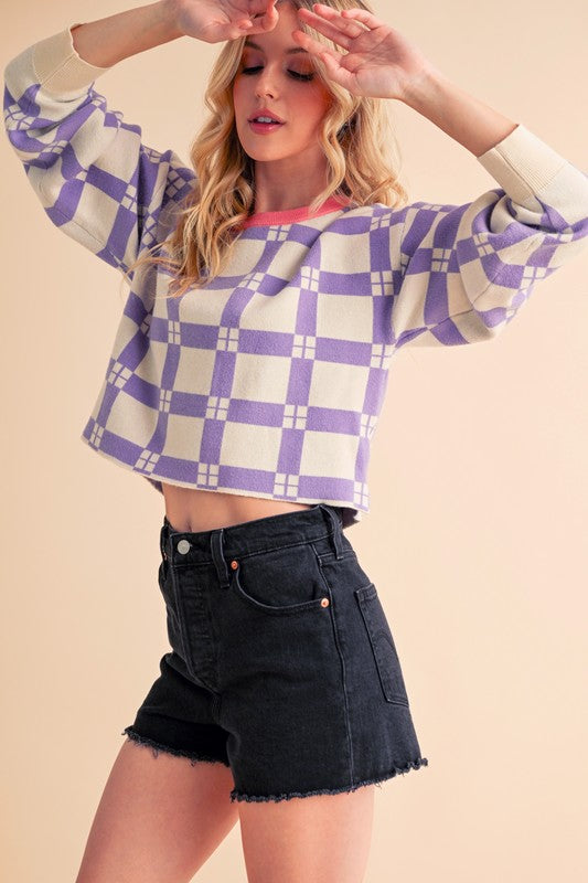 Women’s Plaid Checkered Pattern Pam Sweater | Zarnesh