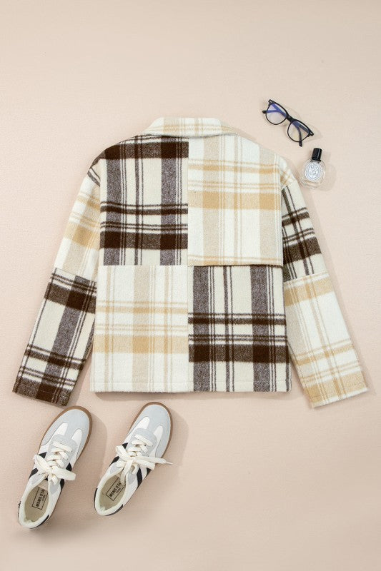 Women’s Plaid Patchwork Button-Up Side Pocket Shacket | Zarnesh