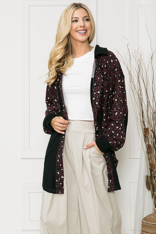 Women's Plaid Oversized Pockets Tunic Length Elbow Patch Shacket | Zarnesh