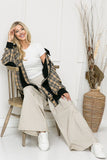 Women's Plaid Oversized Pockets Tunic Length Elbow Patch Shacket Zarnesh