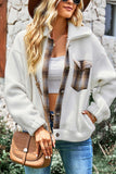 Women’s Plaid Patch Sherpa Warm Long Sleeve Jacket | Zarnesh