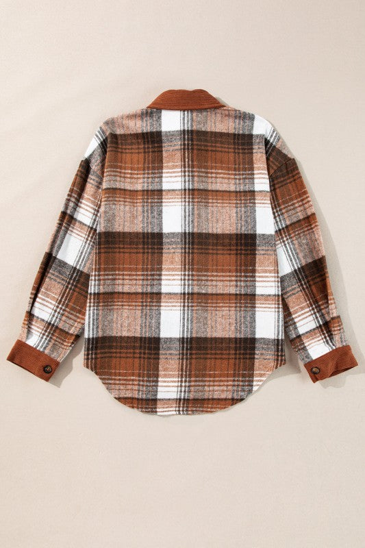 Women’s Plaid Patchwork Corduroy Button-Up Shacket | Zarnesh