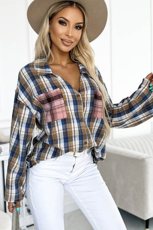 Women’s Plaid Pattern Asymmetric Buttons Casual Shirt | Zarnesh