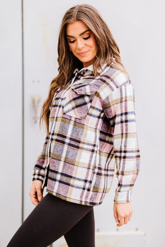 Women’s Plaid Pocketed Button Front Shacket | Zarnesh