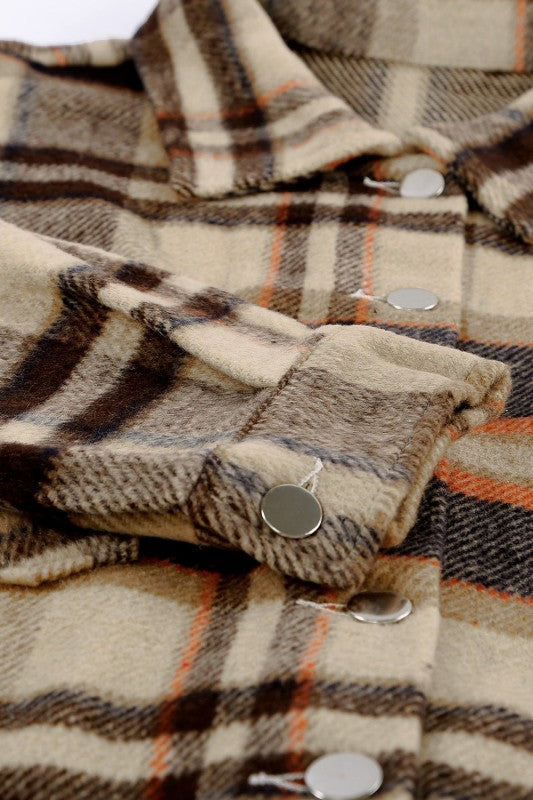 Women’s Plaid Pocketed Button Front Shacket | Zarnesh