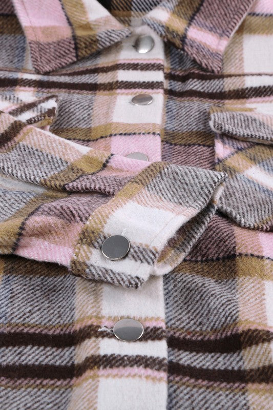 Women’s Plaid Pocketed Button Front Shacket | Zarnesh