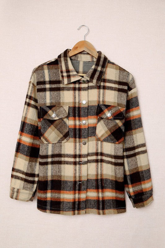 Women’s Plaid Pocketed Button Front Shacket | Zarnesh