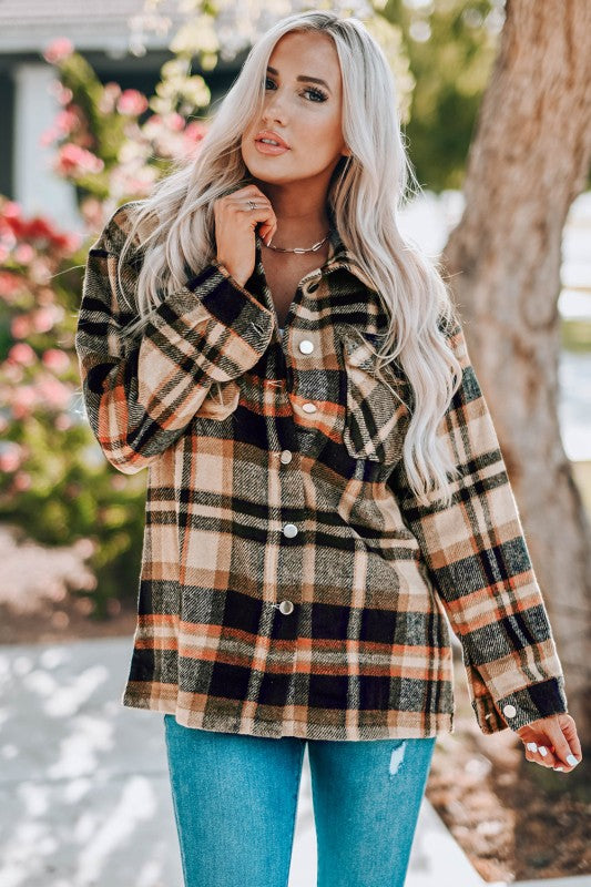 Women’s Plaid Pocketed Button Front Shacket | Zarnesh