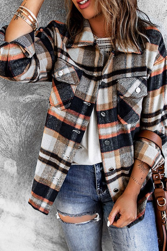 Women’s Plaid Pocketed Button Front Shacket | Zarnesh