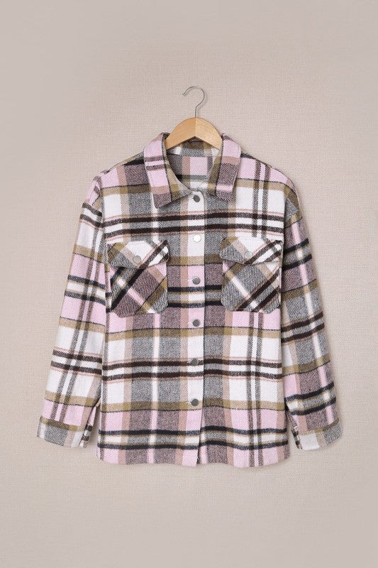 Women’s Plaid Pocketed Button Front Shacket | Zarnesh