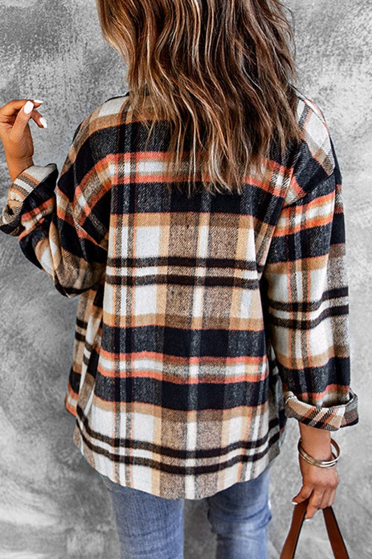 Women’s Plaid Pocketed Button Front Shacket | Zarnesh