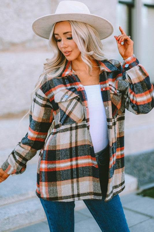 Women’s Plaid Pocketed Button Front Shacket | Zarnesh