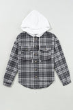 Women’s Plaid Pocketed Plaid Button Up Hooded Shacket | Zarnesh
