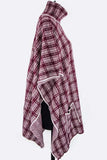 Women's Plaid Pockets Turtleneck Knit Poncho | Zarnesh