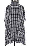 Women's Plaid Pockets Turtleneck Knit Poncho | Zarnesh