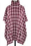 Women's Plaid Pockets Turtleneck Knit Poncho | Zarnesh