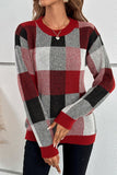 Women’s Plaid Print Round Neck Knit Loose Fit Sweater | Zarnesh