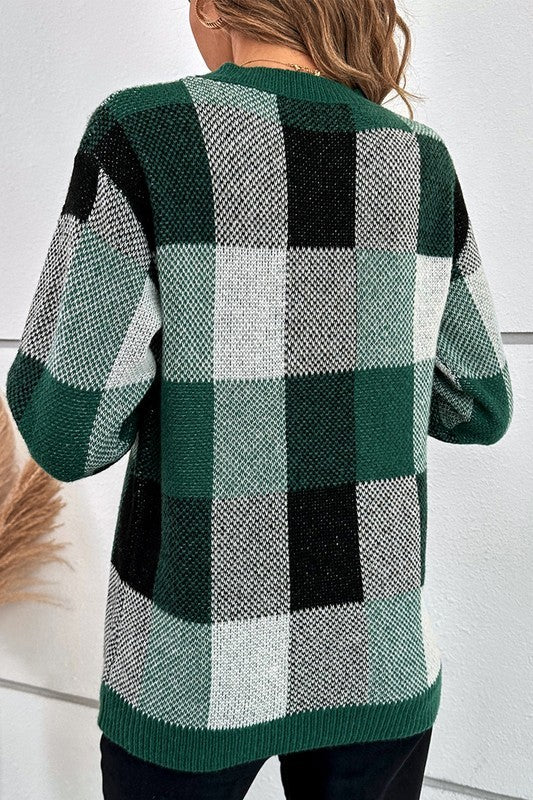Women’s Plaid Print Round Neck Knit Loose Fit Sweater | Zarnesh