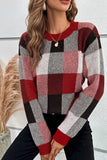 Women’s Plaid Print Round Neck Knit Loose Fit Sweater | Zarnesh