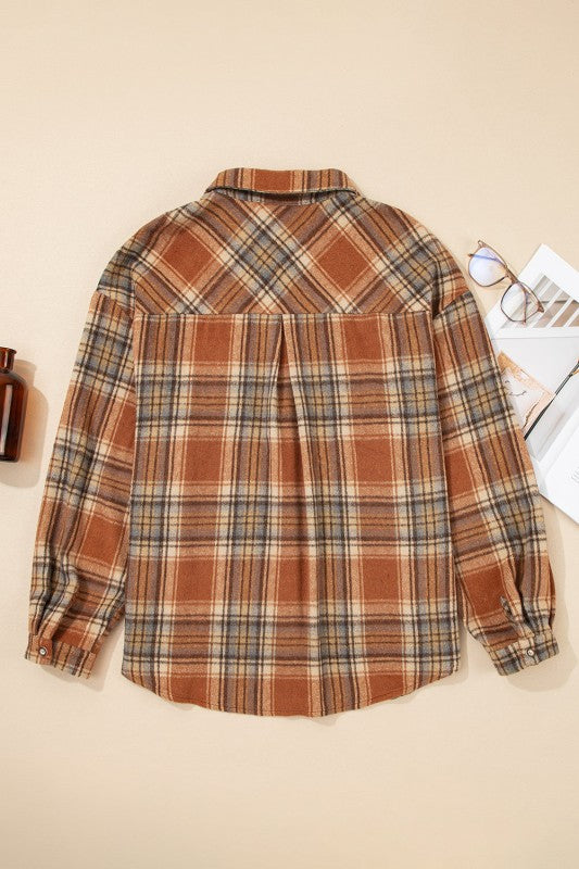 Women’s Plus Size Plaid Flap Pocket Button-Up Flannel Shacket | Zarnesh