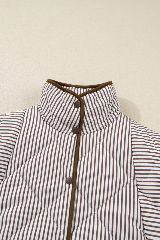 Women’s Plus Size Quilted Striped Snap Button Vest | Zarnesh