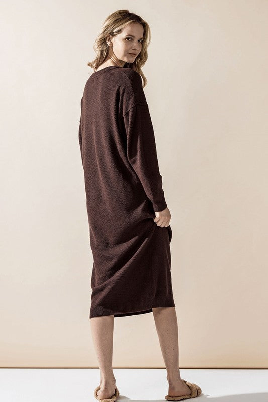 Women’s Plus Button-Front Long Sleeve Soft Sweater Midi Dress | Zarnesh